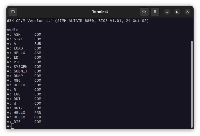 86DOS emulator with 86-DOS started screenshot