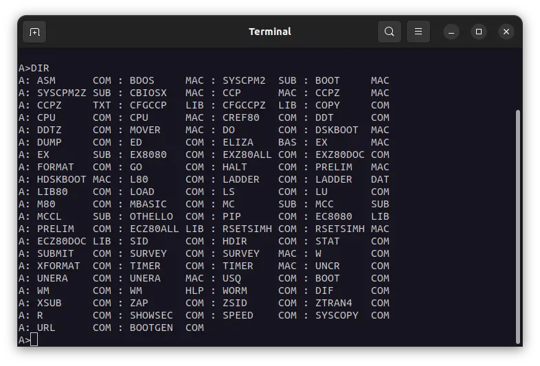 CP/M-80 2.2 list of files