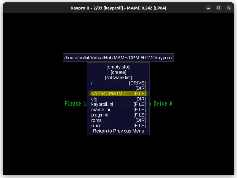 Choosing the floppy image