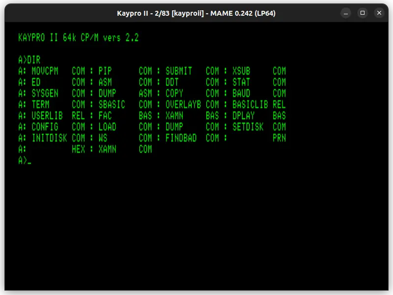 List of files in KAYPRO CP/M-80 2.2